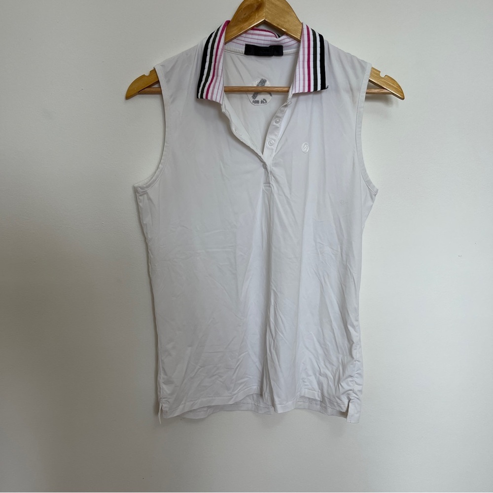 G/Fore White Sleeveless Collared Golf Polo Size M